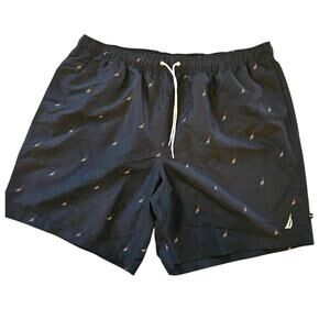 Men's Nautica Swim Trunks Navy Blue with Anchors Size 2XL T Pockets Lined